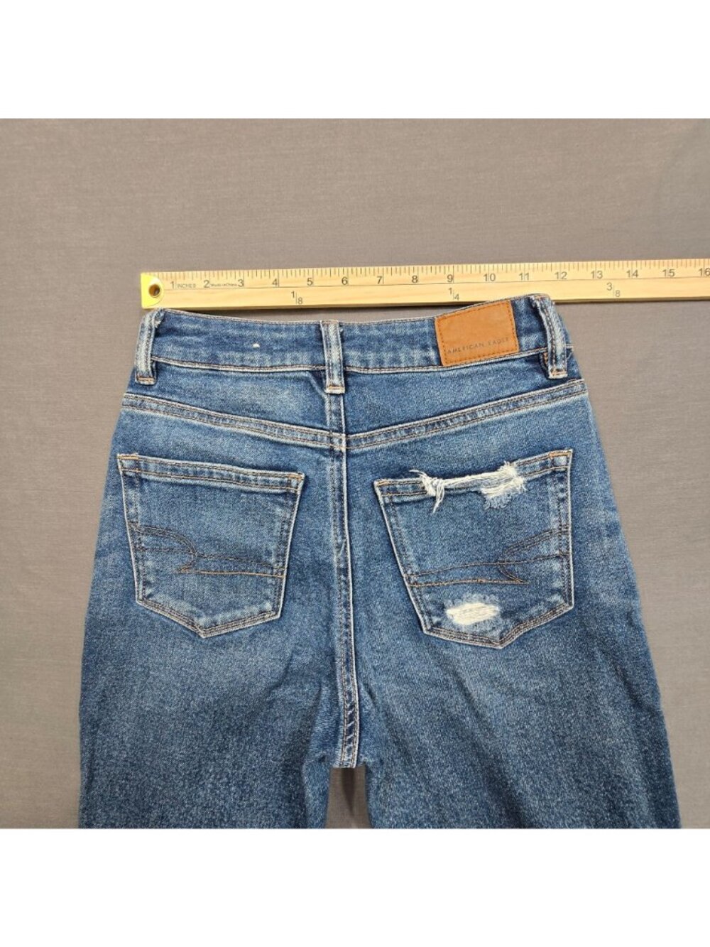 American Eagle Womens 00 Mom Straight Jeans Medium Wash Distressed Denim Blue - Picture 6 of 6
